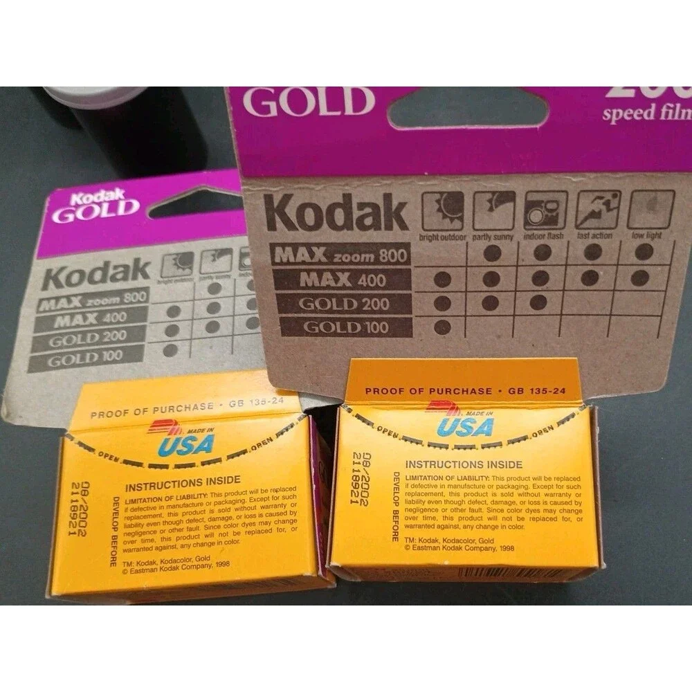 4 Rolls Kodak Gold 35mm 200 Speed 24 Exp Expired 8/2002